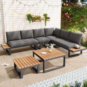 Salon de jardin d'angle acier inclinable