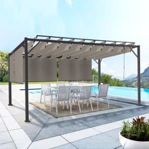 Pergola LUXE 3x4 m à lames orientables avec 4 stores taupe