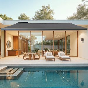 Store banne motorisé solaire 5 x 3,5 m Aix2 gris