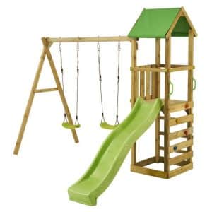 Aire de jeux bois enfants WALLI 120 avec toboggan et balançoires